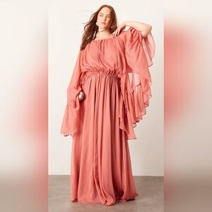 ASOS Curve Chiffon Extreme Sleeve Maxi Dress with Ruffle Back Detail